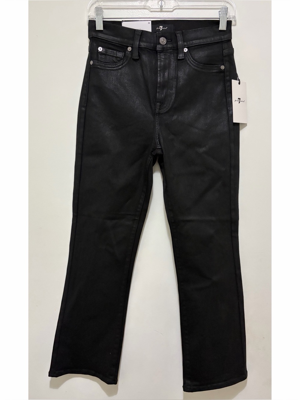 7 For All Mankind High-Waist Slim Kick Coated Jeans Black Sz 24 NWT - Picture 6 of 10